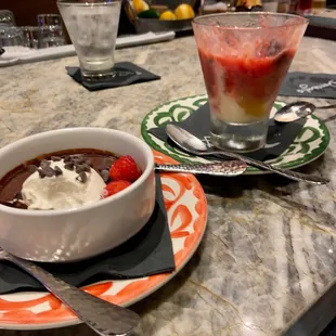 Desert - fruit parfait and chocolate moose