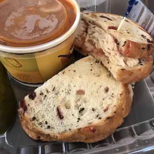 a sandwich and a cup of soup