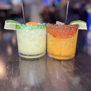 two margaritas on a bar