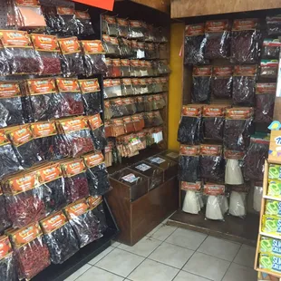 Huge dry chile, herb, and seasoning selection!