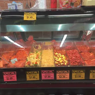 Marinated meats ready to cook.