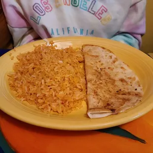 Cheese quesadilla and ruce