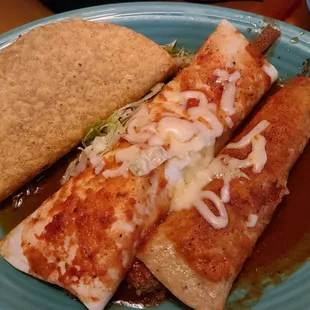Combo plate taco, burrito and enchilada