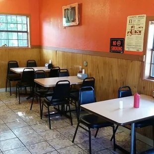 tables and chairs in a restaurant