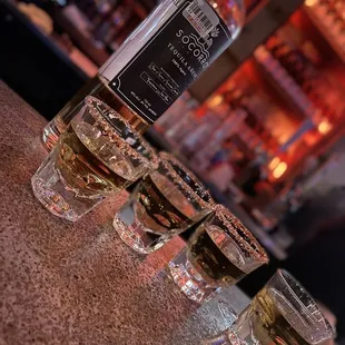 a row of shot glasses