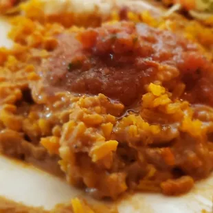 My favorite mix the rice and beans and top with salsa