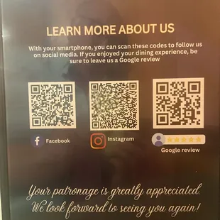 Menu QR codes