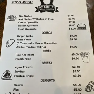 Kids menu