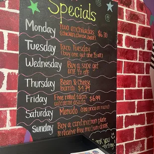 Daily specials