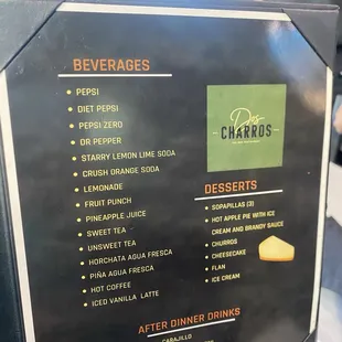 Menu - Drinks and Desserts