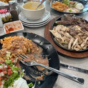 Chicken &amp; Beef Fajitas, Beans, Rice