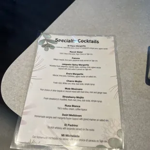 Cocktail menu