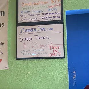 Menu on wall. Partial.