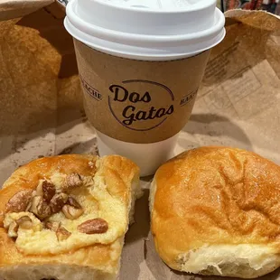 Honey pecan, vegan sausage, and coffee!