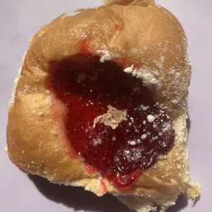Raspberry kolache.. Good proportions of filling and pastry, just a dusting of powdered sugar. DELICIOUS bkfst or snack. JUL23