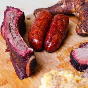 Beef Rib, Sausage, Chicken, Brisket, and Smoked Mac and Cheese