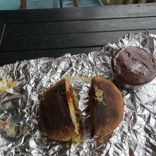 Hummus Kale And Beets Sandwich With Vegan Chocolate Muffin