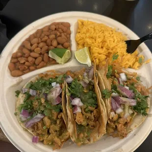 Chicken taco plate with rice and beans!