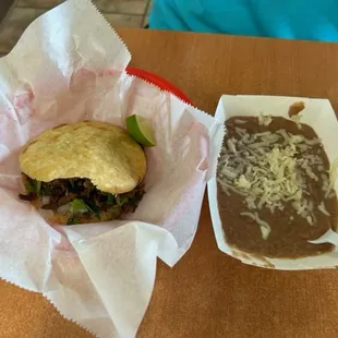 Steak Gordita and a side of beans