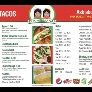 Menu and hours