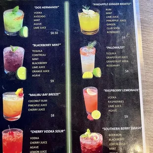 The bar menu
