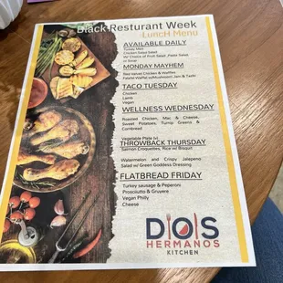 Special menu for Black restaurant week.