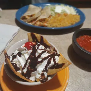 Fried Ice Cream and shrimp tacos