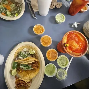 Chorizo Taco, El Pastor Taco, Carne Asada Taco, and Mangonada