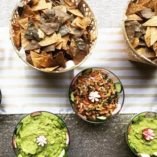 Homemade guacamole and chips