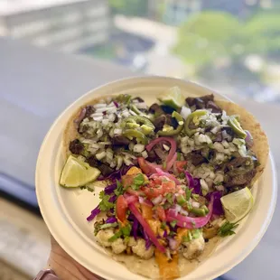 Carne asada tacos and cauliflower tacos