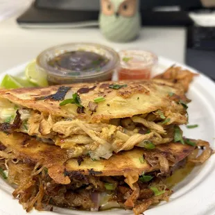 Close up of the Chicken and pork Birria tacos