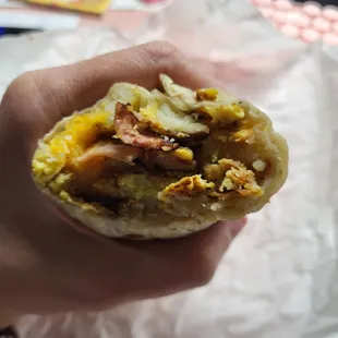 The inside of the ham breakfast burrito.  Delicious!!