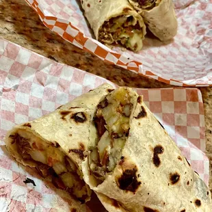 Burritos  California and carne asada in the back