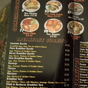 Paper to go menu May 2024  Breakfast Combo Plates Burritos and Tacos