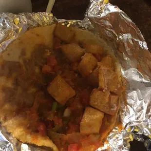 Papa ranchera w beans on corn