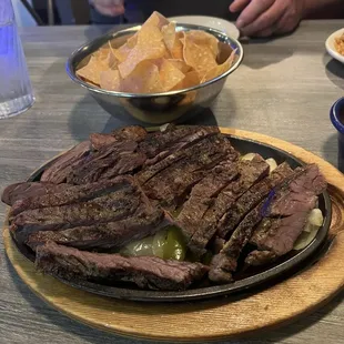 Beef fajitas for two cooked, medium rare