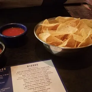Tasty chips and salsas.