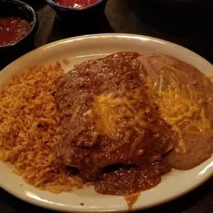 Large and delicious beef enchiladas.