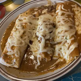 two enchillas covered in gravy