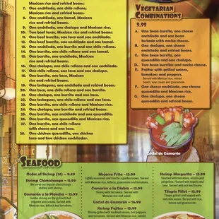 the menu for the restaurant