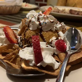 Fried Ice Cream drizzled with honey &amp; chocolate syrup