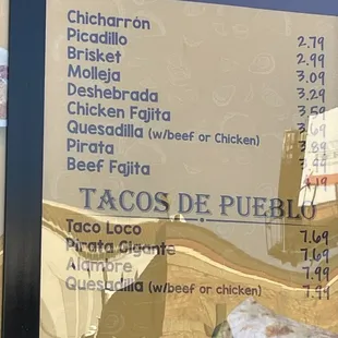 a menu for a mexican restaurant