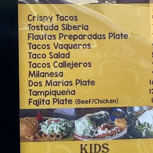 a menu for a mexican restaurant