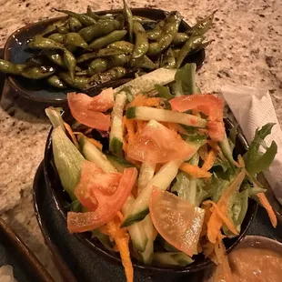 Edamame and side salad