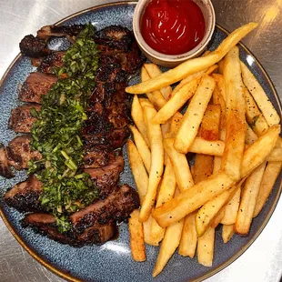 12oz NY Strip Steak with Viet Chimichurri and French Fries