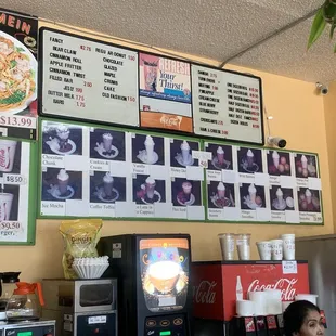 menus and prices on the wall