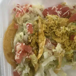 Chicken trio???on nasty microwaved tortillas. The chicken was so gross