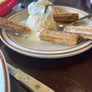 Ice cream and churro desert