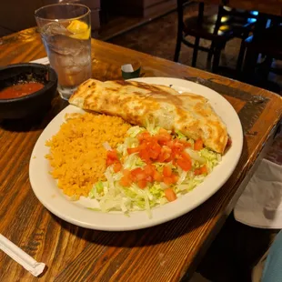 Quesadilla with rice and a sad sad salad. Bland and unsatisfactory.