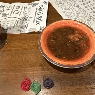 Salsa and wax sticks.